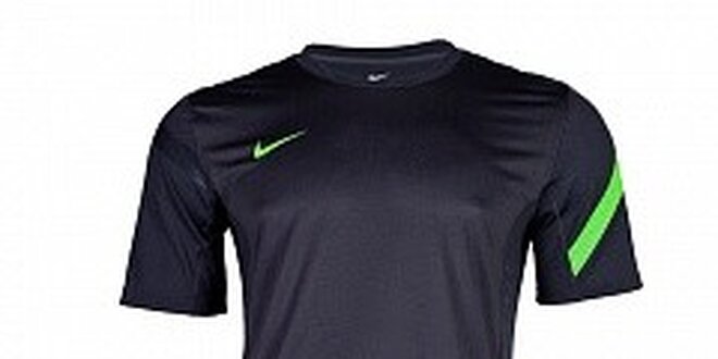 Pánske antracitové funkčné tričko Nike so zeleným pruhom