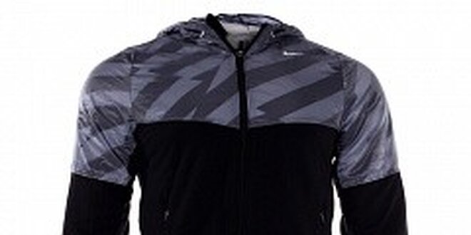 Pánska šedo-čierna bunda Nike s kapucňou