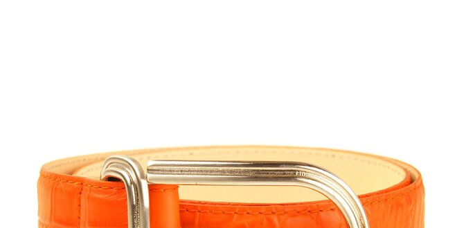 Dámsky oranžový kožený opasok so zlatou sponou DKNY