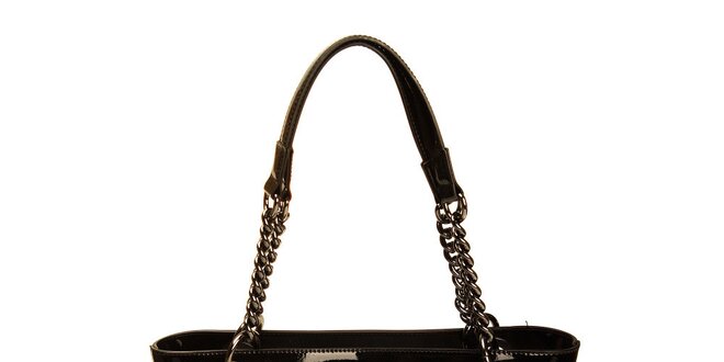Dámska čierna lesklá kabelka s retiazkou DKNY