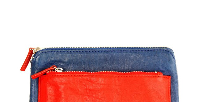 Dámska modrá listová kabelka s červeným vreckom DKNY