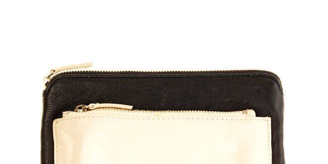 Dámska tmavá listová kabelka s krémovým vreckom DKNY