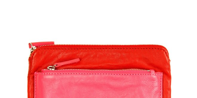 Dámska červená listová kabelka s ružovým vreckom DKNY
