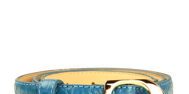 Dámsky modrý tenký opasok so zlatou sponou DKNY
