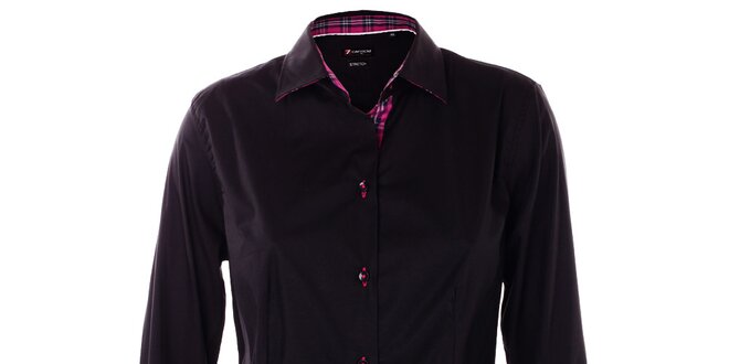 Dámska čierna košeľa 7camicie s ružovým pruhom