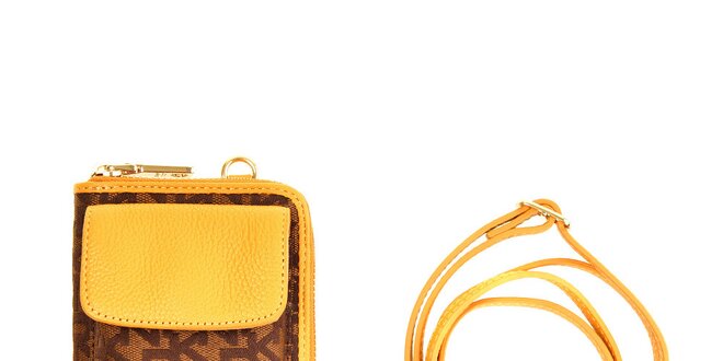 Dámska hnedo-žltá peňaženka so vzorom DKNY