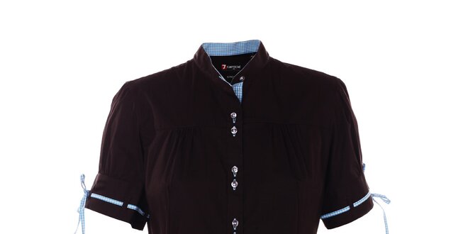 Dámska čierna košeľa 7camicie s modrou kockovanou légou