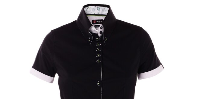 Dámska čierna košeľa 7camicie s kytičkovanou légou