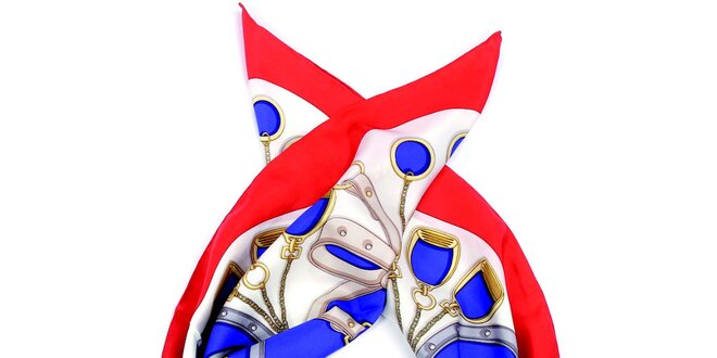 Dámska vzorovaná hodvábna šatka s červeným lemom Fraas