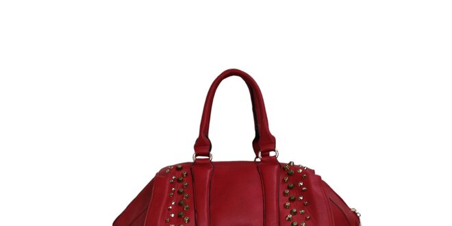 Dámska tmavo červená kabelka London Fashion s kovovými cvokmi