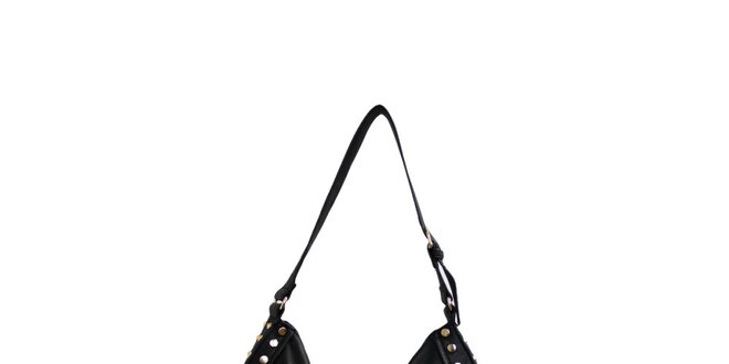 Dámska čierna kabelka s cvočkami a strapcami London Fashion