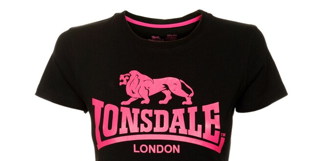 Dámske čierne tričko Lonsdale s ružovou potlačou