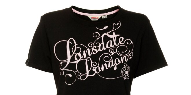 Dámske čierne tričko s krátkým rukávom Lonsdale s ružovou potlačou
