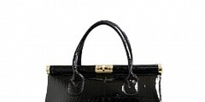 Dámska čierna lakovaná kabelka London Fashion s krokodílím vzorom
