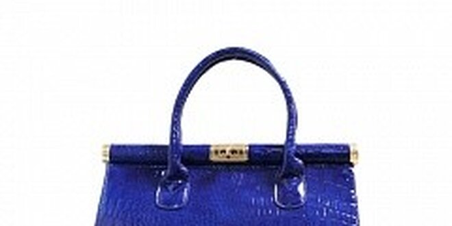 Dámska sýto modrá lakovaná kabelka London Fashion s krokodílím vzorom