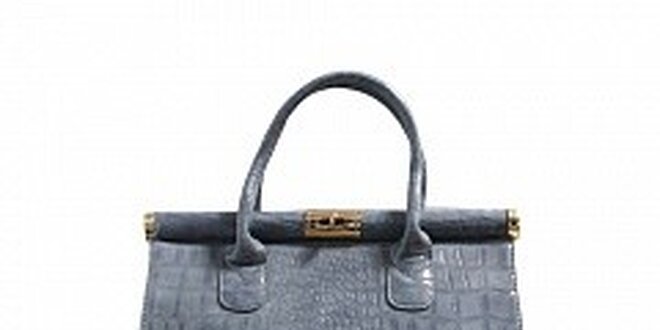Dámska šedá lakovaná kabelka London Fashion s krokodílím vzorom