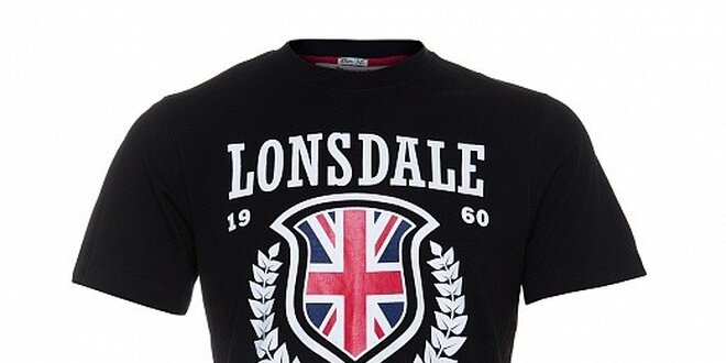 Pánske čierne tričko Lonsdale s bielou potlačou a anglickou vlajkou