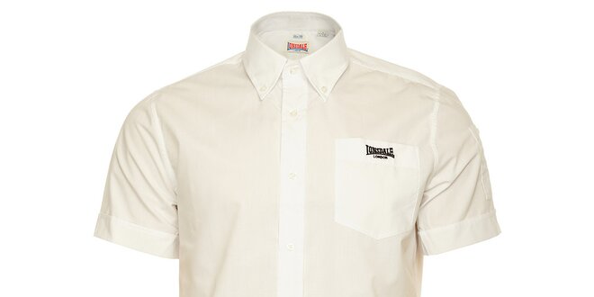 Pánska biela košeľa Lonsdale s krátkym rukávom a čiernou výšivkou