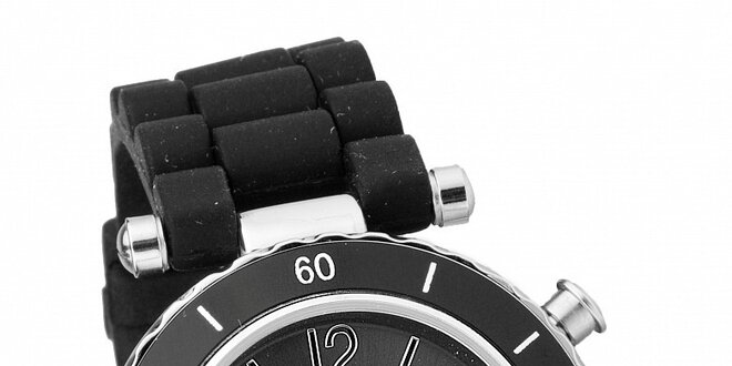 Dámske čierno-strieborné hodinky Bague a Dames so silikonovým remienkom