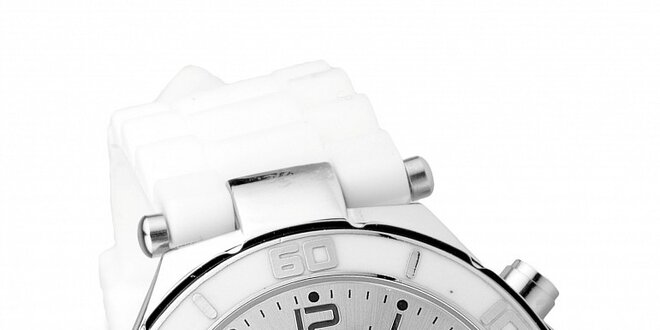 Dámske bielo-strieborné hodinky Bague a Dames so silikonovým remienkom