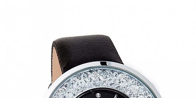 Dámske strieborné hodinky Bague a Dames s čiernym remienkom
