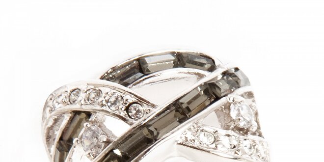 Dámsky strieborný prsteň Bague a Dames s čiernymi a bielymi kryštálmi