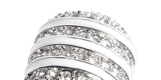 Dámsky strieborný prsteň Bague a Dames s bielymi kryštálmi a bielymi prúžkami