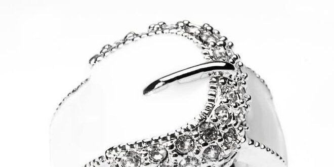 Dámsky biely perleťový prsteň Bague a Dames s pásikom