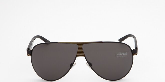 Pánske čierne slnečné okuliare Just Cavalli so zlatými prúžkami