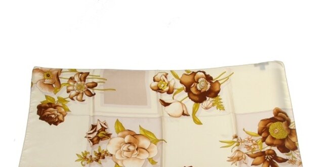 Dámska krémovo-hnedá hodvábna šatka s kvetinovým vzorom Gianfranco Ferré