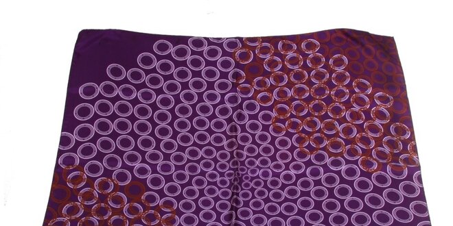 Dámska tmavo fialová hodvábna šatka s  potlačou kruhov Gianfranco Ferré