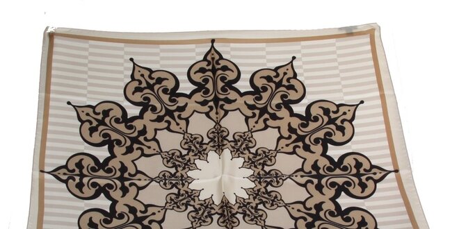 Dámska šedo-béžová vzorovaná hodvábna šatka s prúžkami Gianfranco Ferré