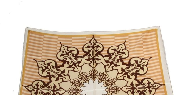 Dámska hnedo-béžová vzorovaná hodvábna šatka s prúžkami Gianfranco Ferré