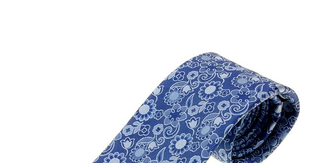 Pánska žiarivo modrá kravata Ballantyne s kvetinovým vzorom