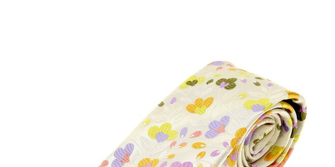 Pánska krémová kravata Gianfranco Ferré s kvetinovým motívom