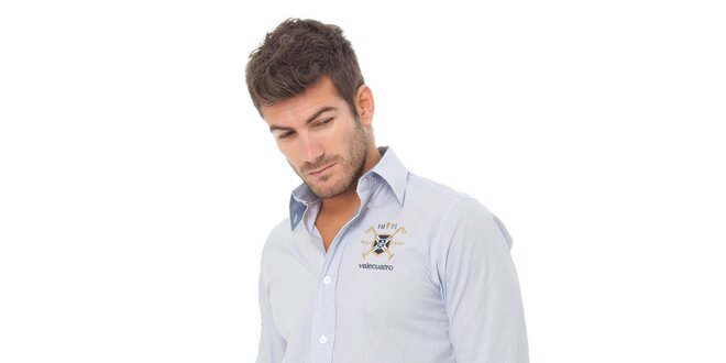 Pánska modrá kockovaná košeľa Valecuatro s výšivkou