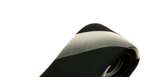 Pánska čierno-strieborná kravata Gianfranco Ferré so širokými prúžkami