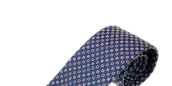 Pánska modrá hodvábna kravata Gianfranco Ferré s kostičkovaným vzorom