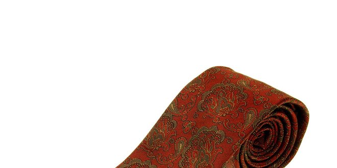 Pánska hnedočervená kravata Gianfranco Ferré s brokátovým vzorom