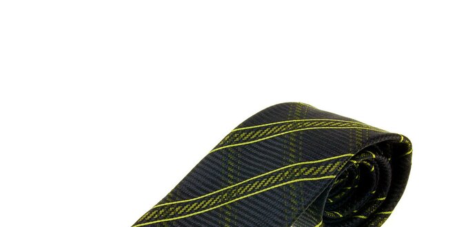 Pánska tmavo šedá kravata Gianfranco Ferré so žltými prúžkami