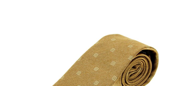 Pánska svetlo hnedá kravata Gianfranco Ferré s kockami