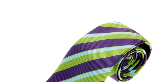 Pánska zeleno-fialová prúžkovaná kravata Les Capains