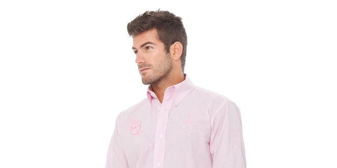 Pánska svetlo ružová kockovaná košeľa Valecuatro s výšivkou