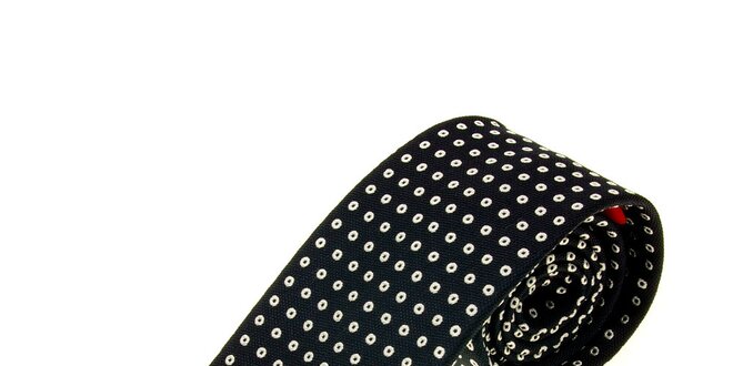 Pánska čierna kravata Moschino s bielymi bodkami