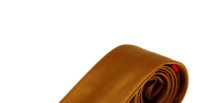 Pánska zlatavo hnedá hodvábna kravata Moschino