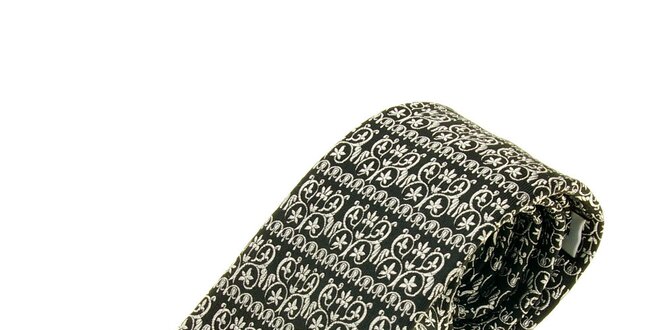 Pánska čierna kravata Ballantyne s bielym ornamentálnym vzorom