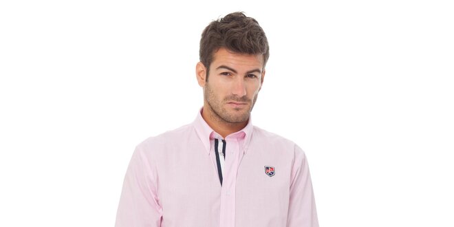 Pánska svetlo ružová prúžkovaná košeľa Valecuatro s výšivkou