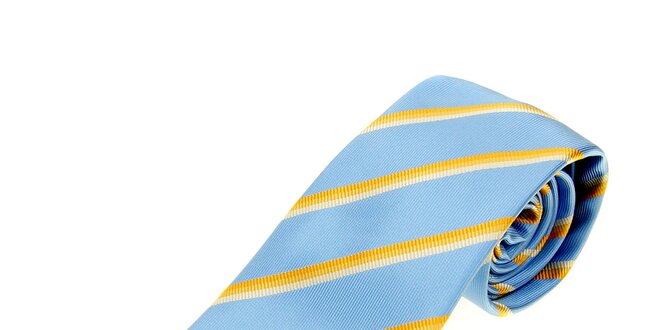 Pánska bledo modrá kravata Les Copains so žltými prúžkami