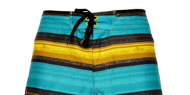 Pánske žlto-tyrkysové pruhované krátke nohavice Fundango