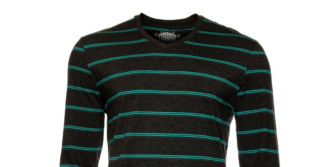 Pánske tmavo šedé tričko s dlhým rukávom a pruhmi Fundango